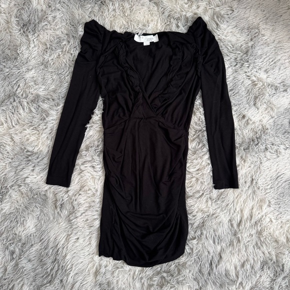 Iro Ebba Dress Black FR 34 XS Mini Bodycon Ruched Ruffles Puff Sleeve - Picture 5 of 6